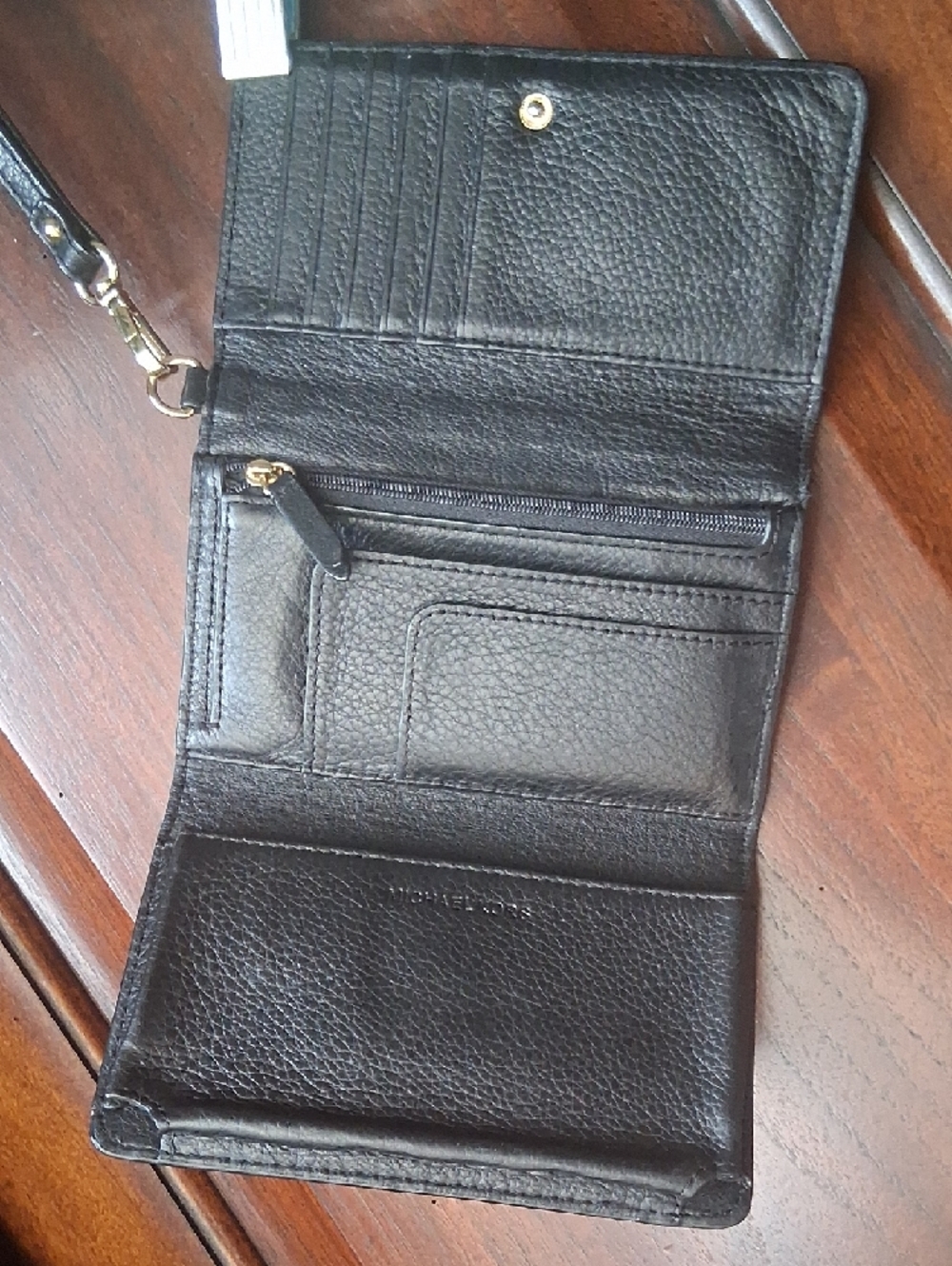 Michael Kors Black Pebbled Leather Wristlet with Gold MK Emblem - Picture 2 of 14